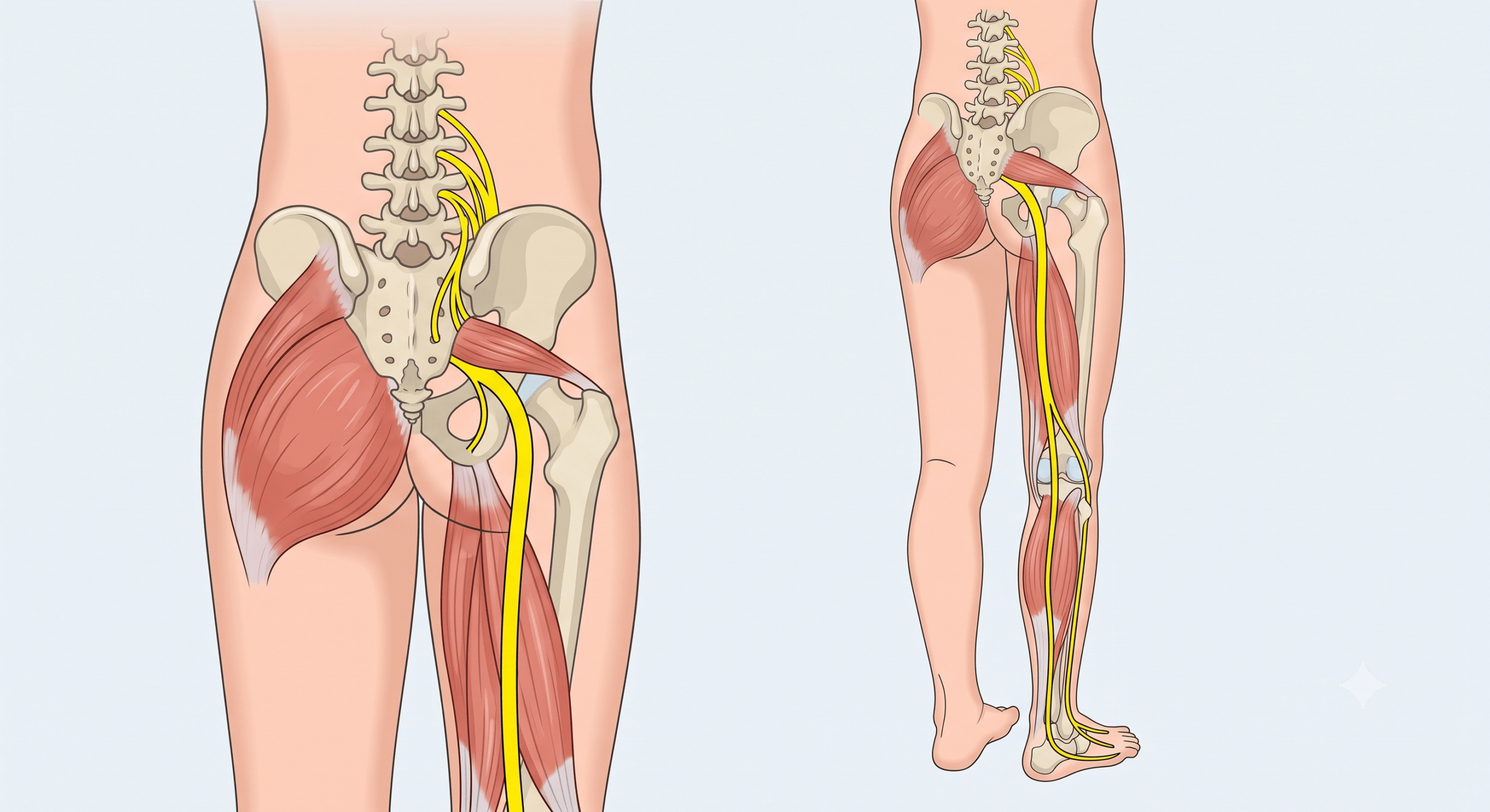 Trajet du nerf sciatique de la fesse à la jambe, sciatalgie